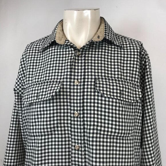 CABELA'S - MEN'S LARGE - BLACK & WHITE CHECK LONG SLEEVE BUTTON UP SHIRT - Picture 2 of 7